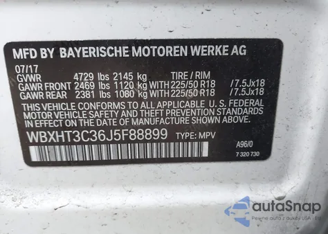 2018 BMW X1 xDrive28I из США, поврежденный, VIN WBXHT3C36J5F88899